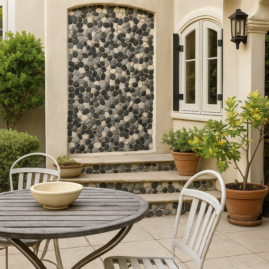 Landscaping Garden Outdoor Floor River Rock Mosaic Flat Pebbles Tile
