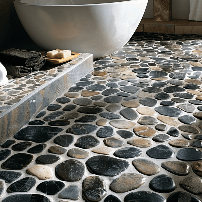 Landscaping Garden Outdoor Floor River Rock Mosaic Flat Pebbles Tile