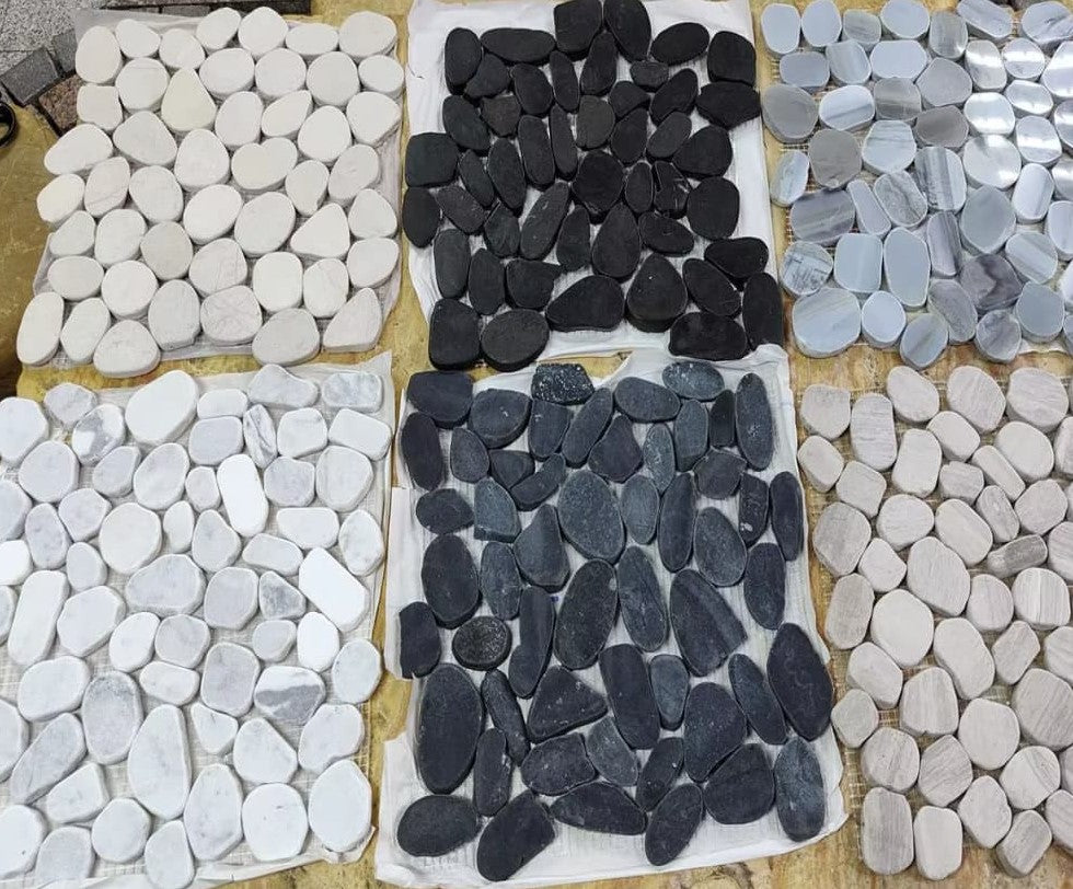 Landscaping Garden Outdoor Floor River Rock Mosaic Flat Pebbles Tile
