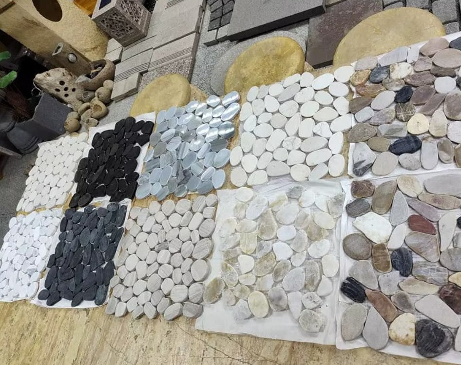 Landscaping Garden Outdoor Floor River Rock Mosaic Flat Pebbles Tile
