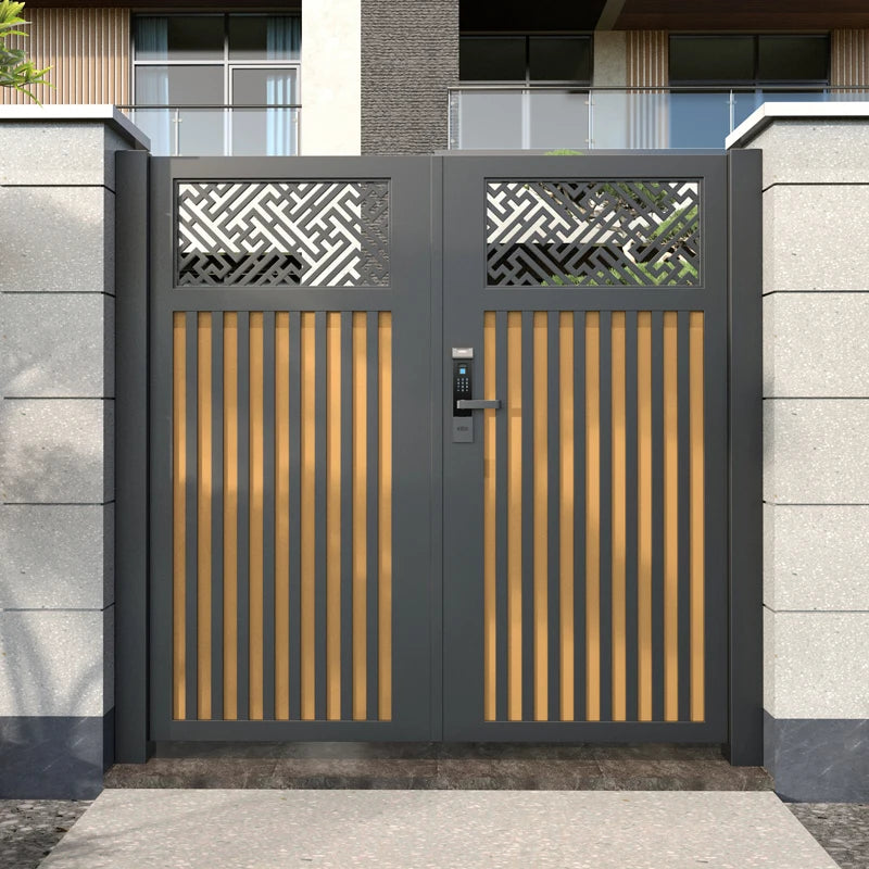 European Garden House Gate Courtyard Entrance Door Wood Grain Aluminum Alloy Single Double Door