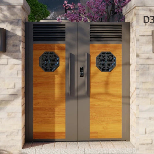 European Garden House Gate Courtyard Entrance Door Wood Grain Aluminum Alloy Single Double Door